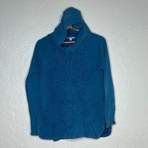 Lucky Brand Lucky Lotus Floral Hoodie Teal Blue Embroidered Womens Small